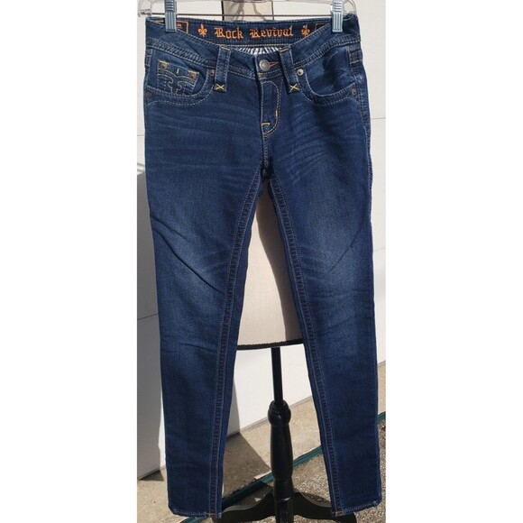 Rock Revival Jeans 25 Womens Blue Denim Jessica Skinny Leg Dark Wash Stretch - Picture 2 of 16